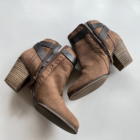 Franco Sarto Dotty Brown Leather Zip Chunky Heel Ankle Booties w/ Straps… - Picture 5 of 11